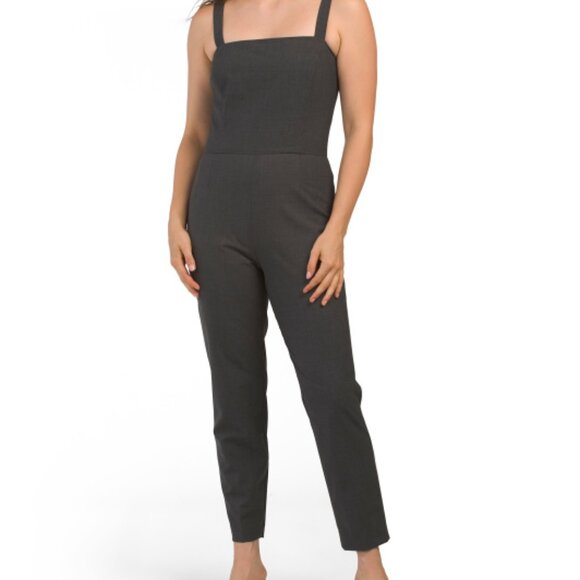 NEW THEORY Wool Blend Square Neck Strap Jumpsuit Charcoal Melange 1367mn - Picture 6 of 7